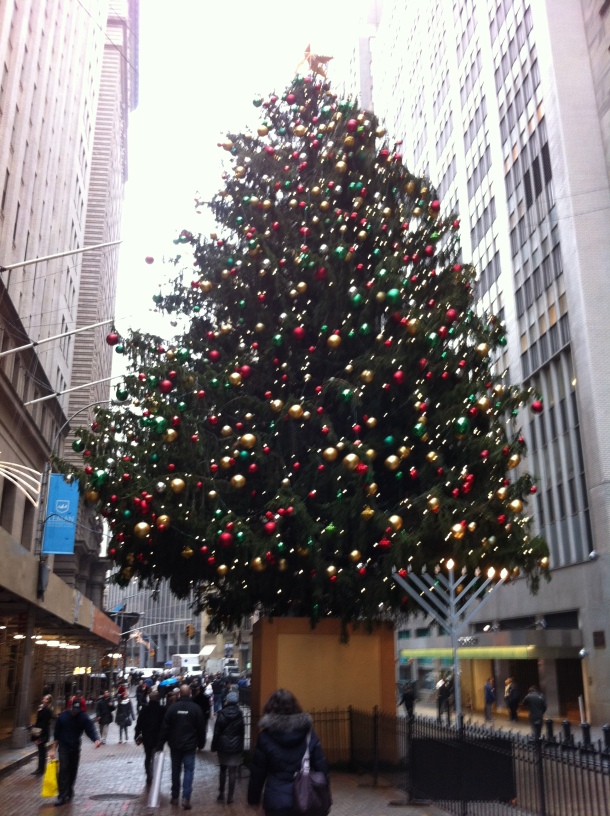 Menorah & Christmas Tree on Wall Street